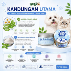 GULAPAWS Bedak Anjing Kucing Noda Mata Tear Stain Powder 25gr Grooming Pet Care Tidak ada merek 