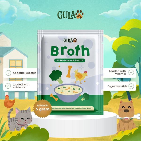 GULAPAWS Kaldu Anjing Kucing Chicken Broccoli Broth Powder Travel 5gr Pet Vitamin & Supplement Gulapaws 