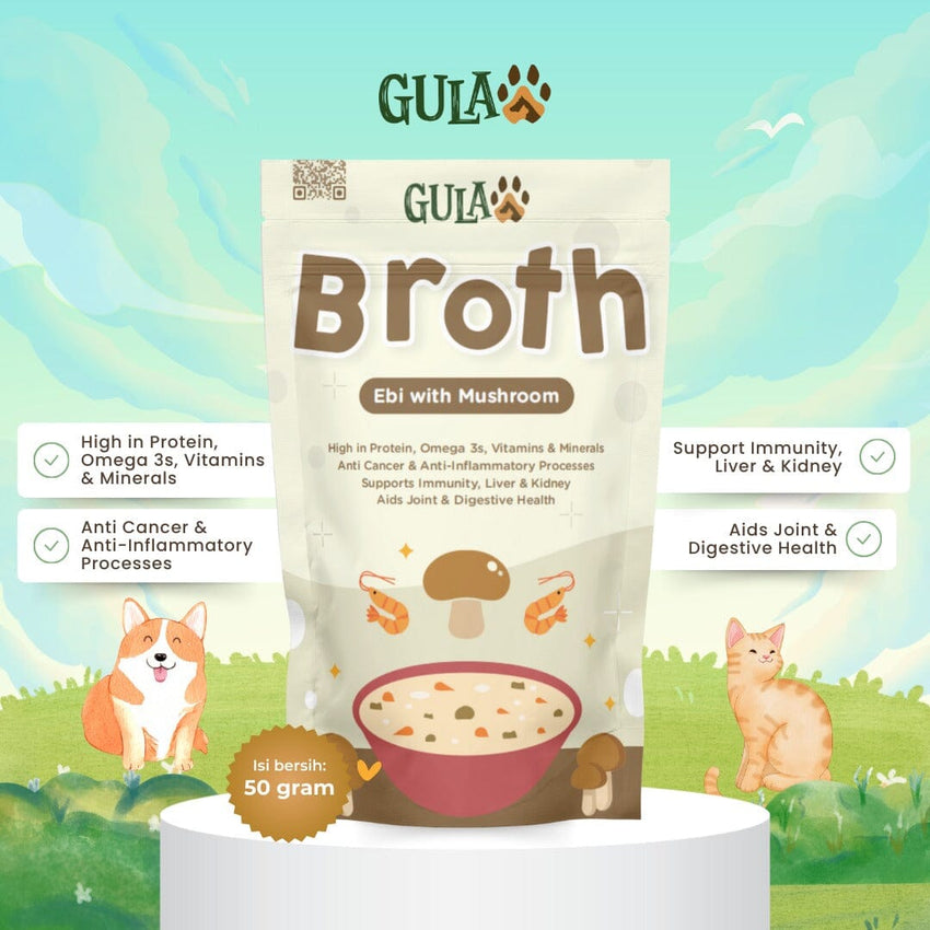 GULAPAWS Kaldu Anjing Kucing Ebi with Mushroom Extract Broth Powder 50gr Pet Vitamin & Supplement Gulapaws 