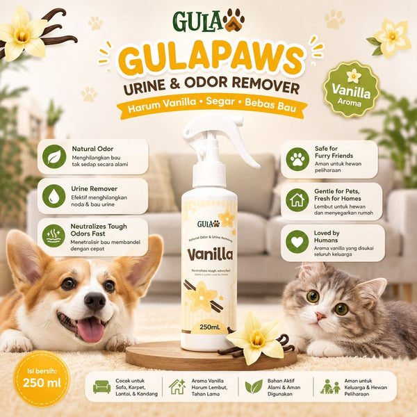 GULAPAWS Penghilang Bau Urine and Odor Remover Vanilla 250ml Dog Sanitation Tidak ada merek 