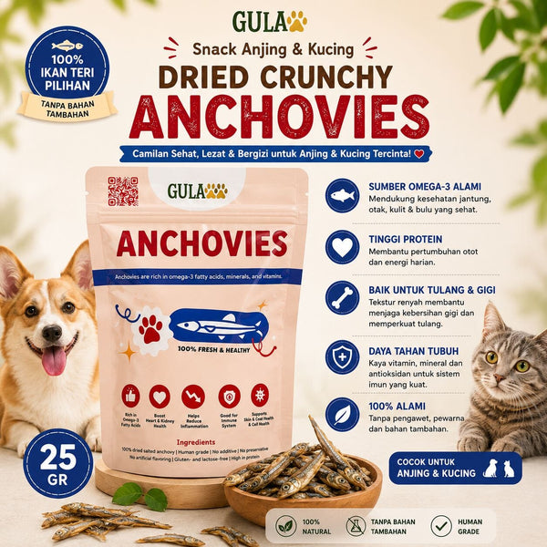 GULAPAWS Snack Anjing Kucing Dried Crunchy Anchovies 25GR no type NoBrand 