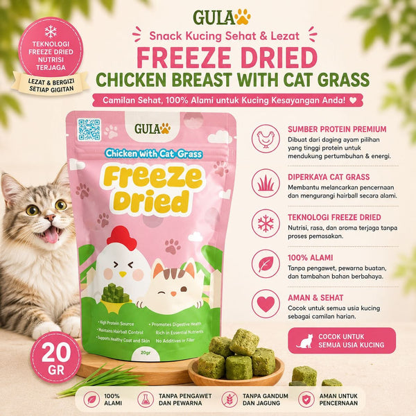 GULAPAWS Snack Kucing Freeze Dried Chicken Breast with Cat Grass 20gr no type Tidak ada merek 