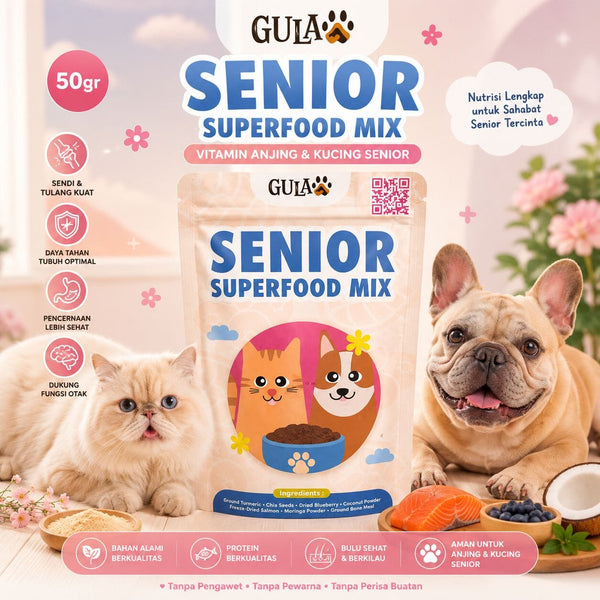 GULAPAWS Vitamin Anjing Kucing Senior Superfood Mix 50gr pet vitamin & supplement Tidak ada merek 