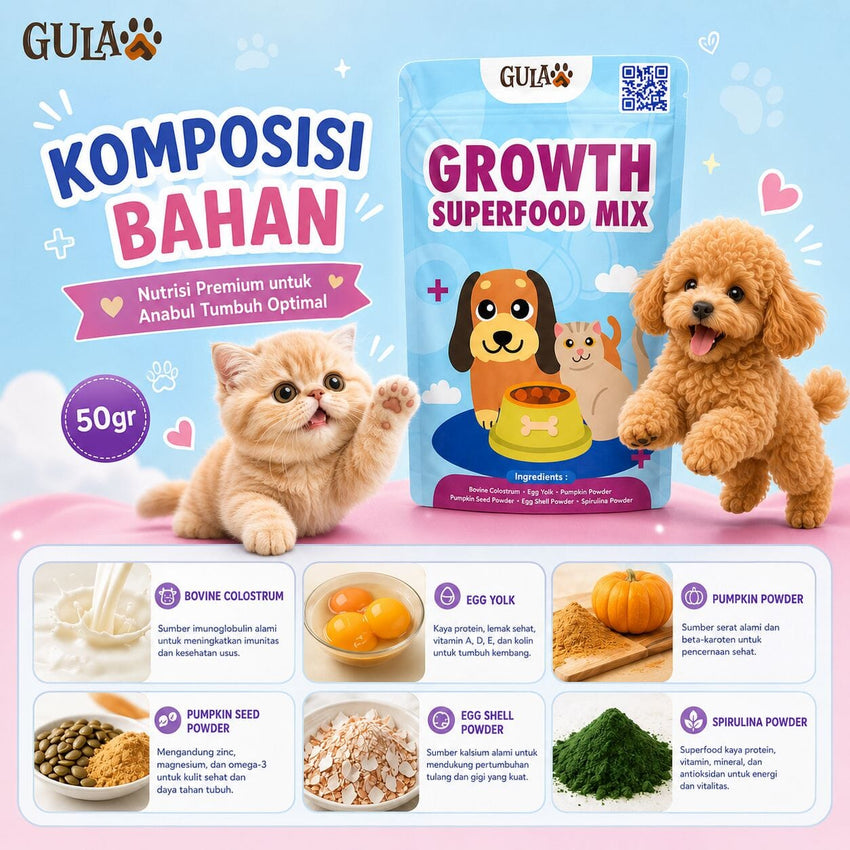 GULAPAWS Vitamin Kucing Anjing Anakan Growth Superfood Mix 50gr pet vitamin & supplement Tidak ada merek 