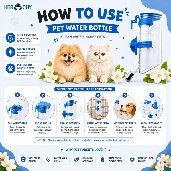 HERCHY Botol Minum H220 Pet Water Feeder Blue 400ml Pet Drinking Herchy 