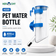 HERCHY Botol Minum H220 Pet Water Feeder Blue 400ml Pet Drinking Herchy 