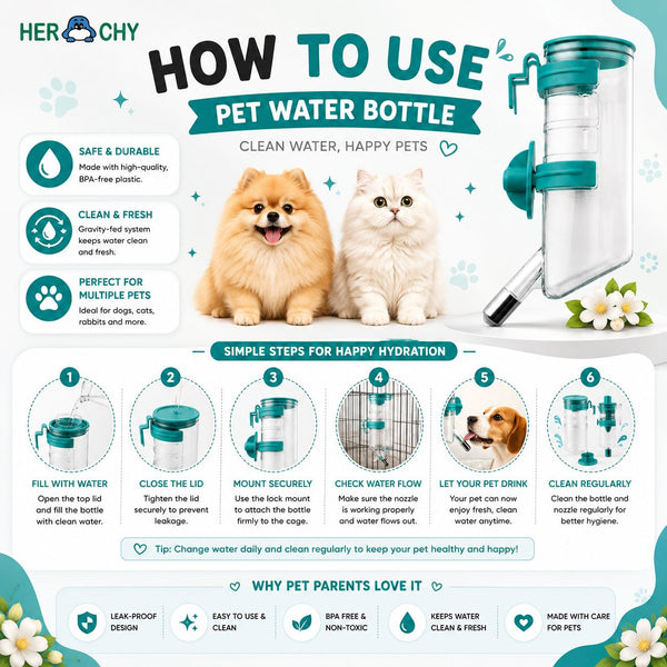 HERCHY H220 Botol Minum Pet Water Feeder Tosca 400ml Pet Drinking Herchy 