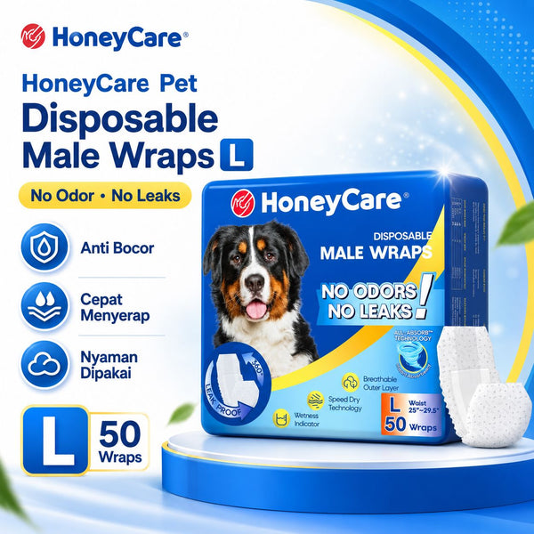 HONEYCARE Popok Anjing Jantan Pet Disposable Male Wrap L 50pcs Dog Sanitation NoBrand 