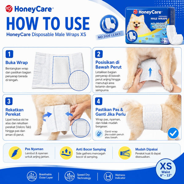 HONEYCARE Popok Anjing Jantan Pet Disposable Male Wrap S 50pcs Dog Sanitation NoBrand 