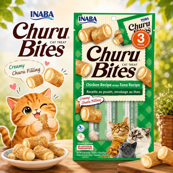 INABA Snack Kucing Churu Bites Chicken Recipe Wraps Tuna Recipe 30gr no type Tidak ada merek 