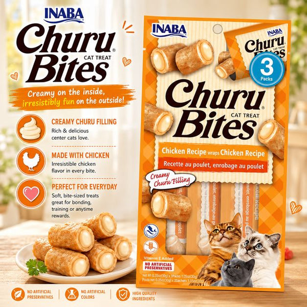 INABA Snack Kucing Churu Bites Chicken Wraps Chicken Recipe 30gr no type Tidak ada merek 
