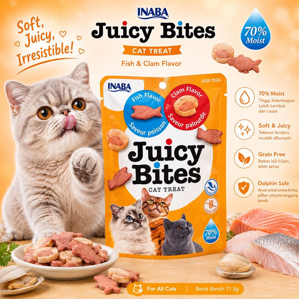 INABA Snack Kucing Juicy Bites Fish And Clam Flavor 11.3g no type Tidak ada merek 