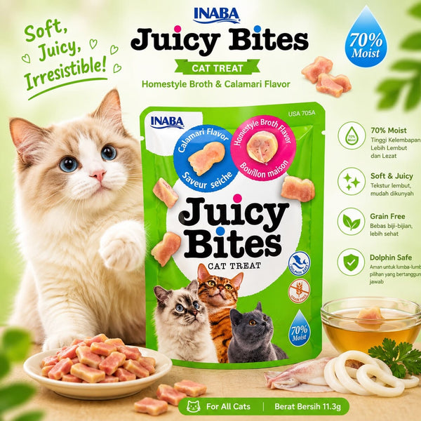 INABA Snack Kucing Juicy Bites Homestyle Broth And Calamari 11.3g no type Tidak ada merek 