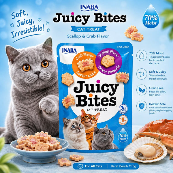 INABA Snack Kucing Juicy Bites Scallop And Crab Flavor 11.3g no type Tidak ada merek 