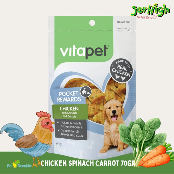 JERHIGH Snack Anjing Vitapet Pocket Chicken Spinach Carrot 70gr no type Jerhigh 