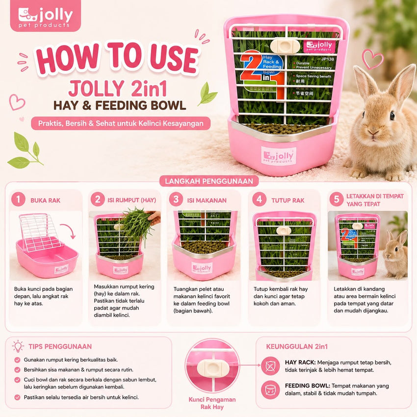 JOLLY JP138 Tempat Makan 2in1 Hay Rack and Feeding Bowl Pink no type Tidak ada merek 