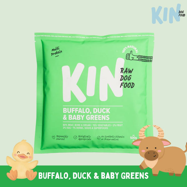 KIN Dogfood Makanan Anjing RAW Buffalo, Duck and Baby Greens 500gr Dog Food Frozen Tidak ada merek 