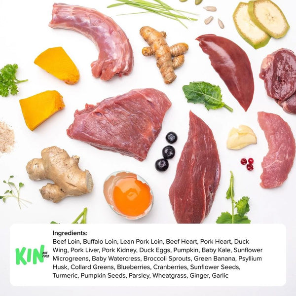 KIN Dogfood Makanan Anjing RAW Buffalo, Duck and Baby Greens 500gr Dog Food Frozen Tidak ada merek 