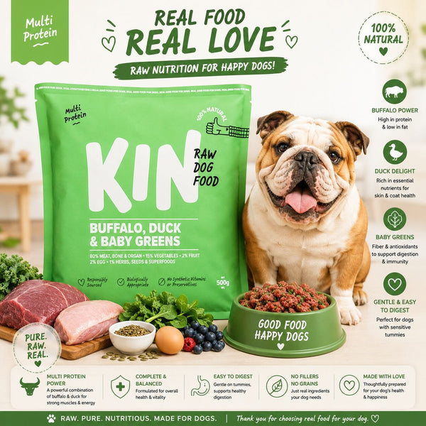 KIN Dogfood Makanan Anjing RAW Buffalo, Duck and Baby Greens 500gr Dog Food Frozen Tidak ada merek 