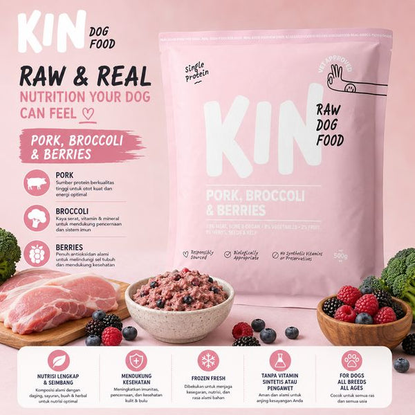 KINDOGFOOD Makanan Anjing RAW Pork , Broccoli and Berries 500GR no type Tidak ada merek 