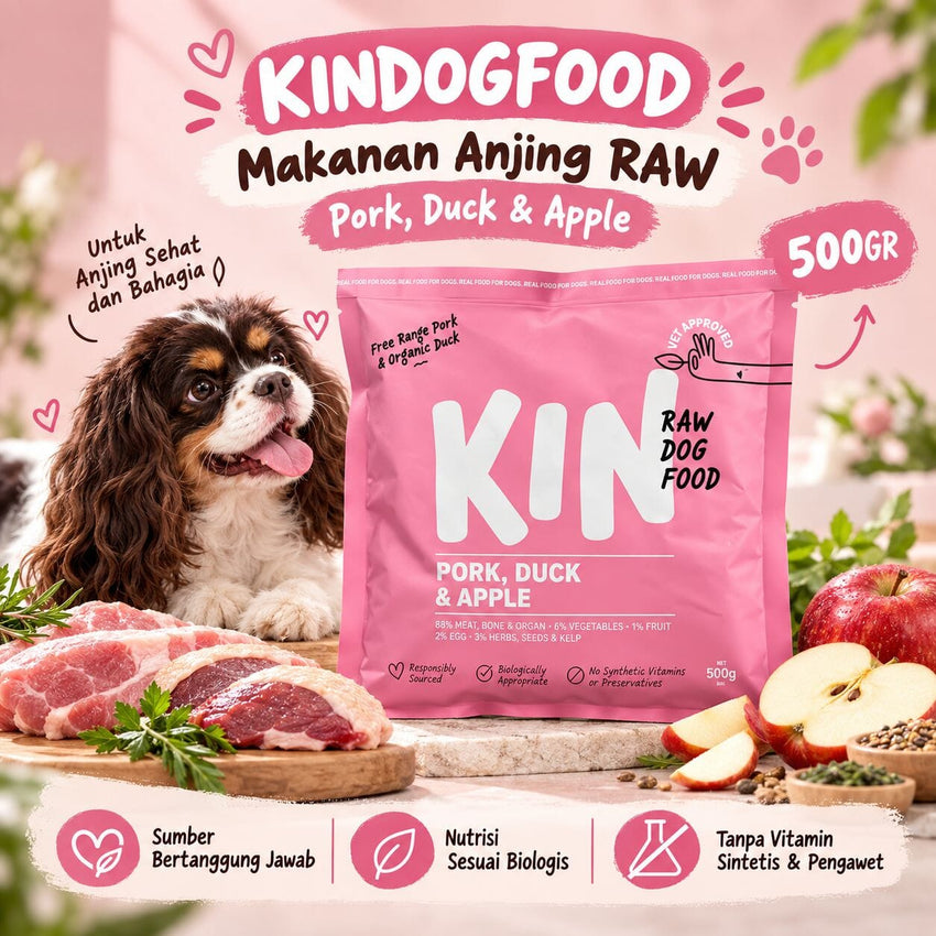 KINDOGFOOD Makanan Anjing RAW Pork, Duck and Apple 500GR no type Tidak ada merek 