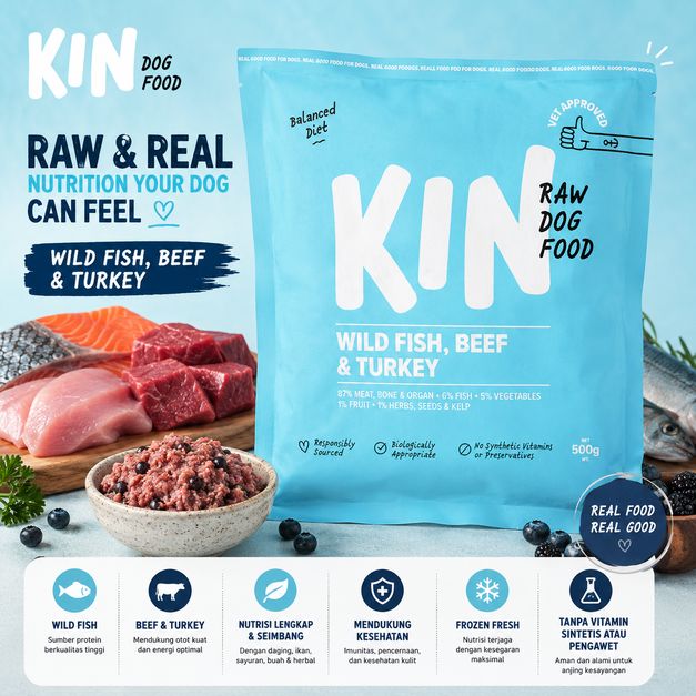 KINDOGFOOD Snack Anjing RAW Wild Fish, Beef and Turkey 500GR no type Tidak ada merek 