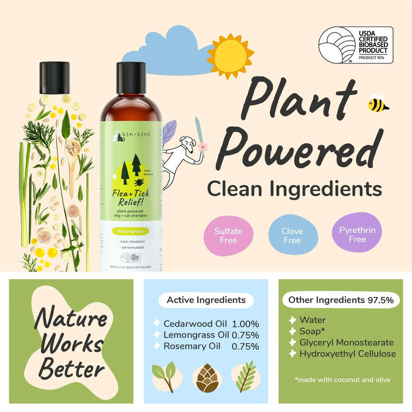 KIN+KIND Shampoo Kutu Anjing Flea and Tick Lemongrass 345ml Grooming Pet Care Kin and Kind 