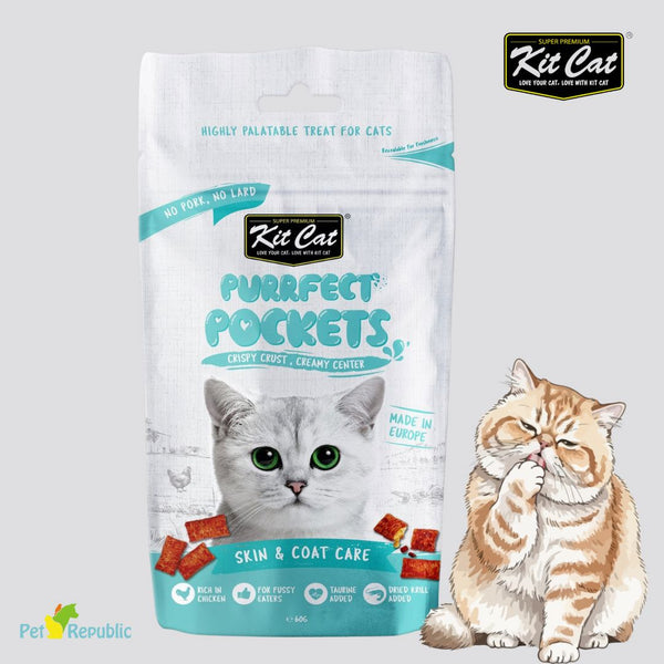 KITCAT Snack Kucing Purrfect Pockets Skin and Coat Care 60gr no type Kit Cat 