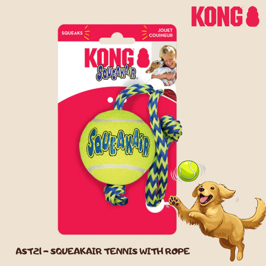 KONG AST21 Mainan Anjing Squeakair Tennis Ball with Rope Medium no type Tidak ada merek 