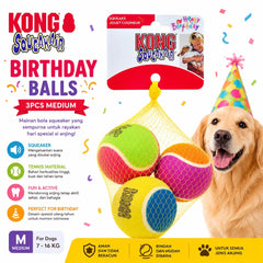 KONG AST2Y Mainan Anjing SqueakAir Birthday Balls 3pcs Medium no type Tidak ada merek 
