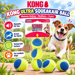 KONG Mainan Anjing AUT2 Ultra Squeak Air Ball Medium 3pcs no type Tidak ada merek 