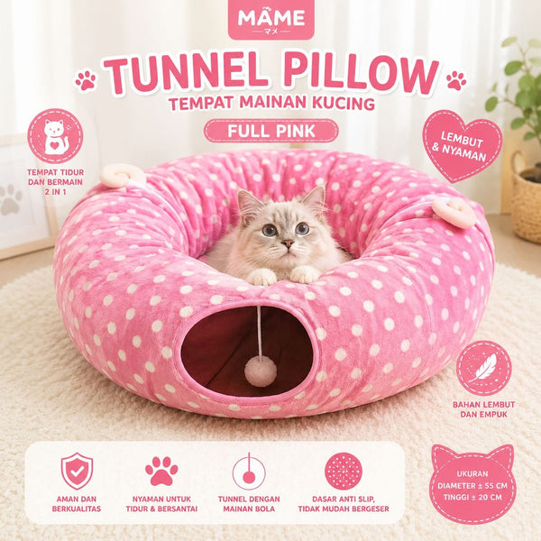 MAME Mainan Kucing Tunnel Pillow Full Pink Cat Toy Tidak ada merek 