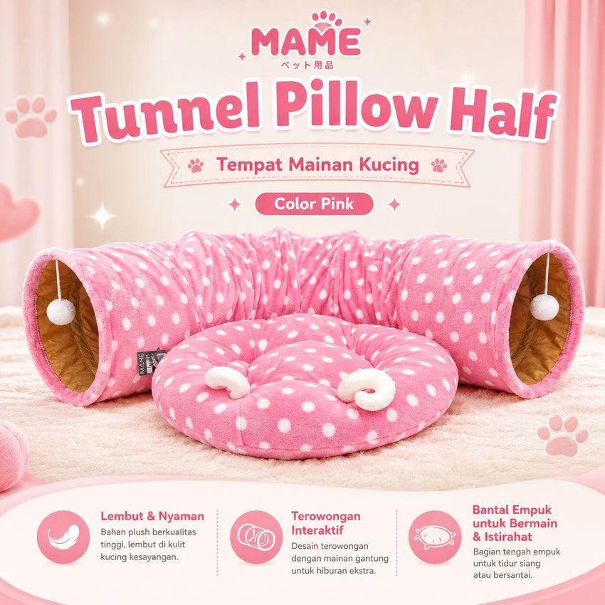 MAME Mainan Kucing Tunnel Pillow Half Pink Cat Toy Mame 
