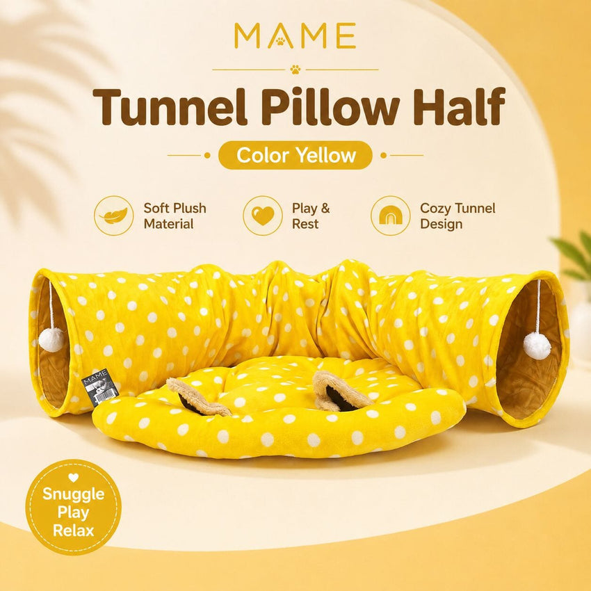 MAME Mainan Kucing Tunnel Pillow Half Yellow Cat Toy Mame 