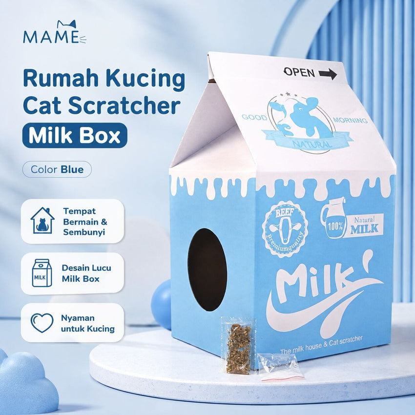 MAME Rumah Kucing Cat Sratcher Milk Box Blue Cat Toy Pet Republic Indonesia 