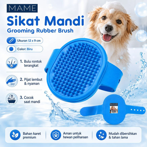 MAME Sikat Mandi Grooming Rubber Brush Blue 12x9cm Grooming Tools Mame 
