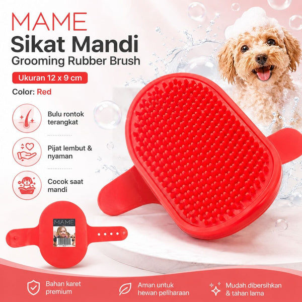 MAME Sikat Mandi Grooming Rubber Brush Red 12x9cm Grooming Tools Mame 