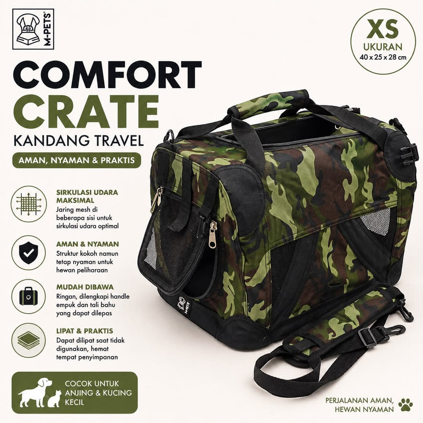MPETS Kandang Travel Comfort Crate Camouflage XS Pet Cage Tidak ada merek 