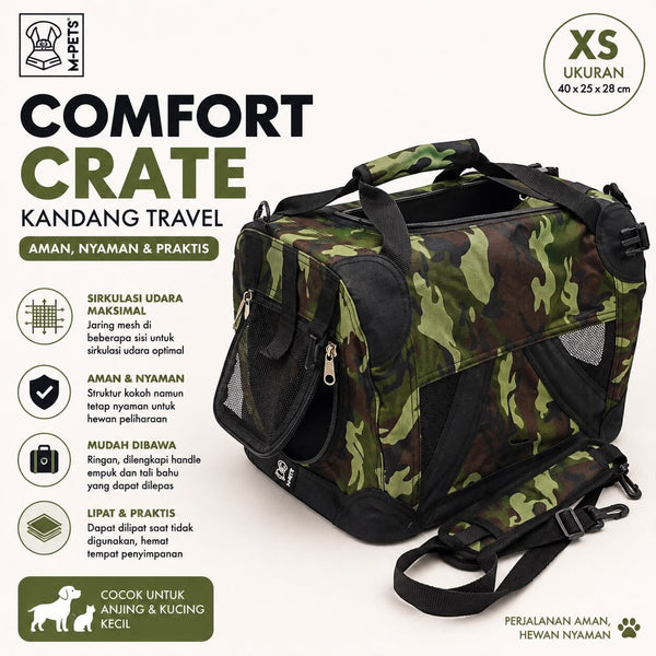 MPETS Kandang Travel Comfort Crate Camouflage XS Pet Cage Tidak ada merek 