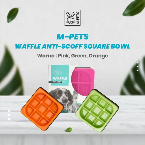 MPETS Tempat makan anjing Waffle Slow Feed Bowl Pink Pet Bowl M-PETS 
