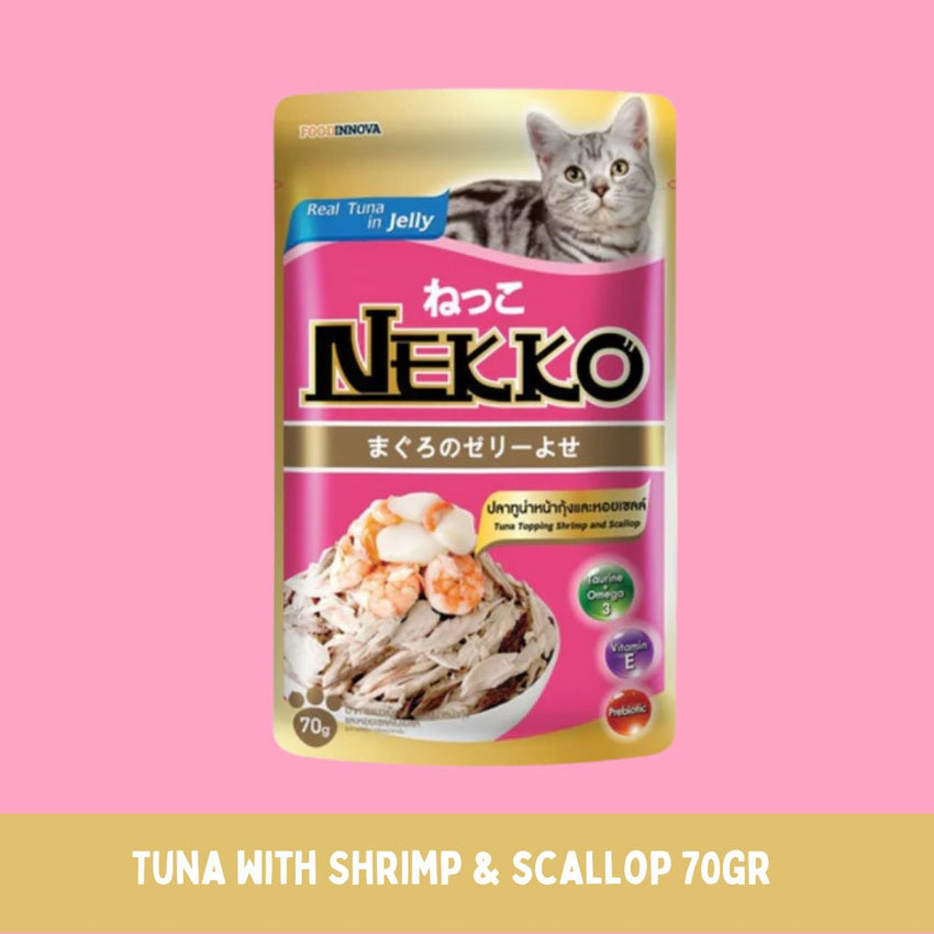 NEKKO Makanan Kucing Pet Food Tuna Whole Loin In Jelly Shrimp and Scallop 70g Cat Food Wet Tidak ada merek 