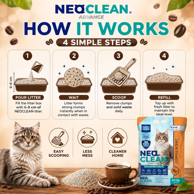NEOCLEAN Pasir Kucing Bentonite Cat Litter Coffee 10L Cat Sanitation Neo Clean 