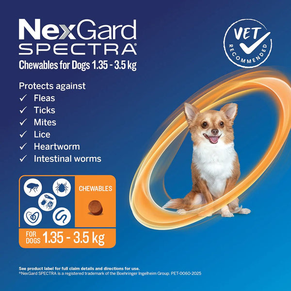 NEXGARD Spectra Obat Kutu Anjing Orange 1.3-3.5kg 1pcs pet medicated care Tidak ada merek 