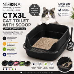 NOONA CTX3L Cat Toilet With Scoop Black Large 49x34x19cm Hobi & Koleksi > Perawatan Hewan > Grooming Hewan Noona 