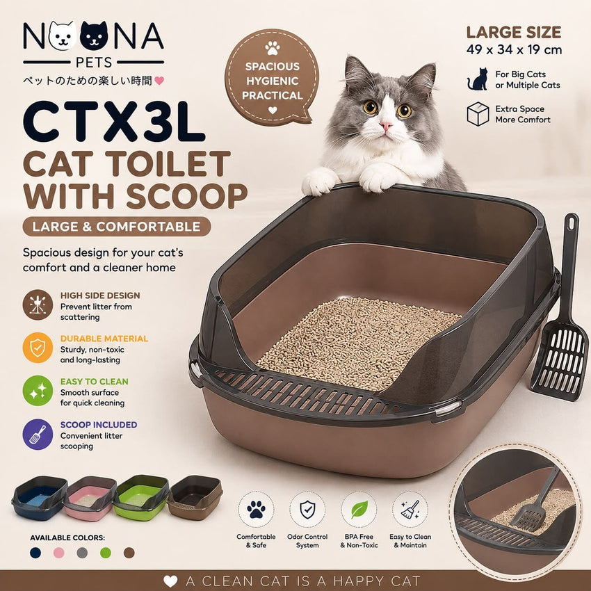 NOONA CTX3L Cat Toilet With Scoop Brown Large 49x34x19cm Cat Sanitation Noona 