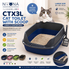 NOONA CTX3L Cat Toilet With Scoop Dark Blue Large 49x34x19cm Cat Sanitation Tidak Ada Merek 