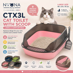 NOONA CTX3L Cat Toilet With Scoop Pink Large 49x34x19cm Cat Sanitation Tidak ada merek 
