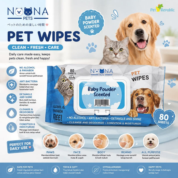 NOONA Tisu Basah Pet Wipes Baby Powder 80Sheets no type Tidak ada merek 