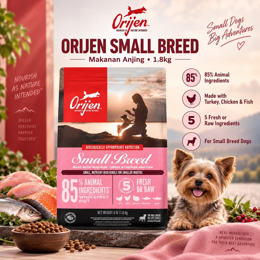ORIJEN Makanan Anjing Original Dog Small Breed 1.8kg Dog Food Dry Tidak ada merek 