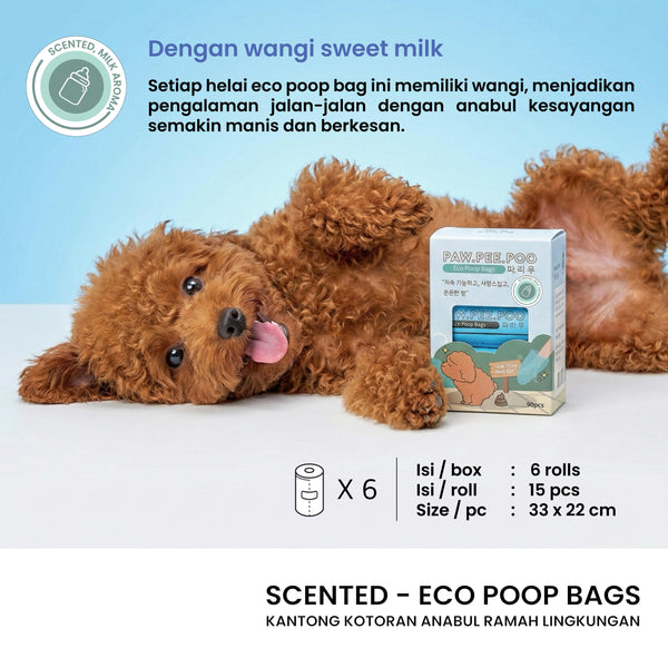 PAWPEEPOO Kantong Kotoran Anjing Kucing Eco Poop Bag 6 Roll Milk Flavor - Pet Republic Indonesia
